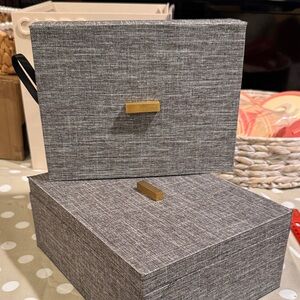 Gray Storage Box with Gold Handle. Set of 2